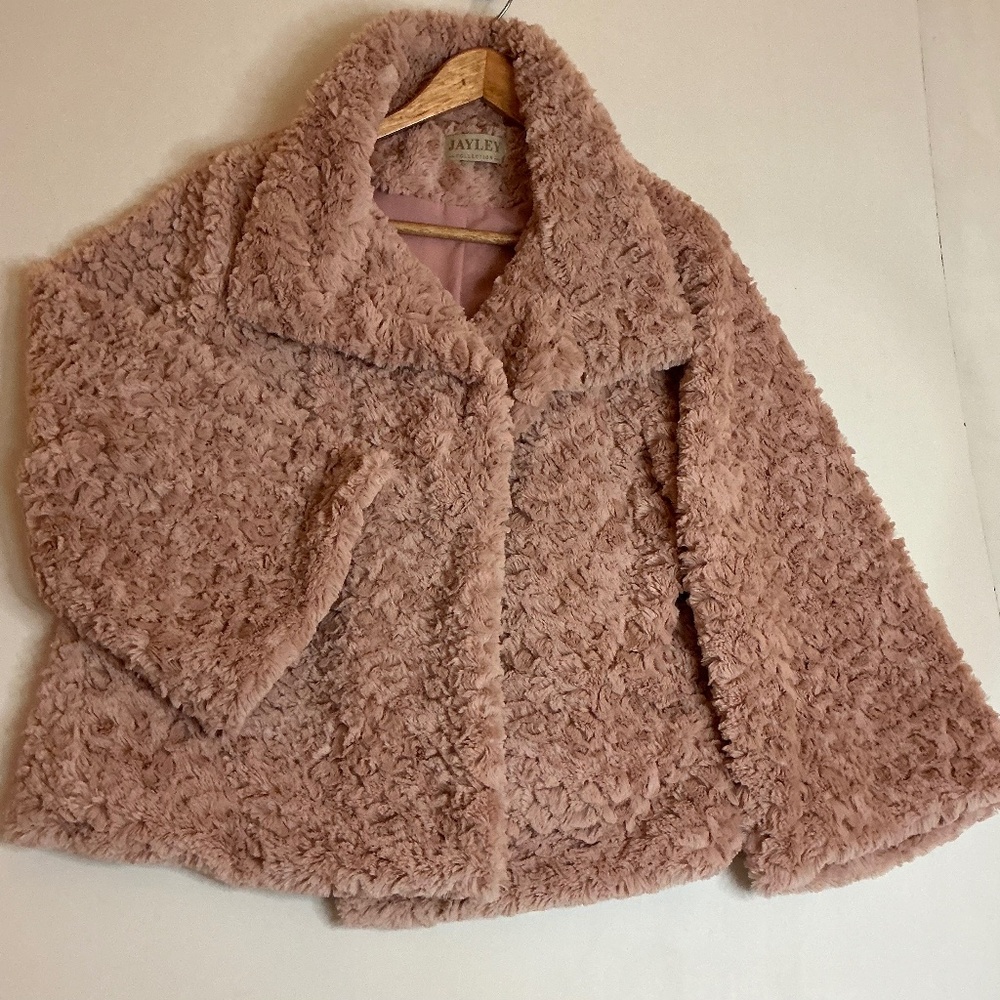 Jayley Collection Women’s Faux Fur pink Teddy Balletcore Jacket Medium